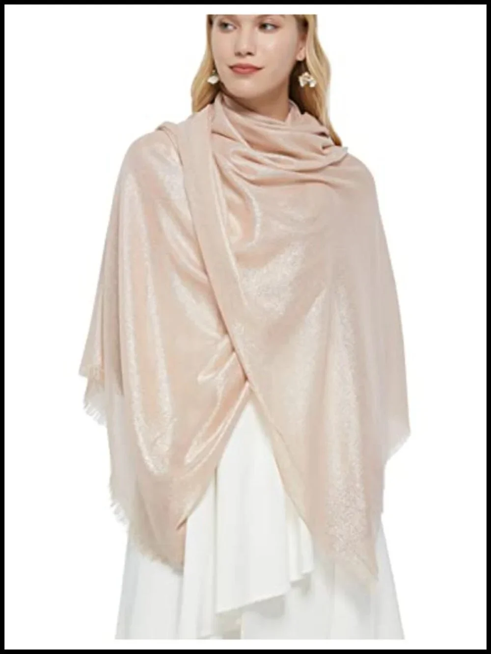 Women's Metallic Evening Shawl Extra Large Dressy Wrap Fringed Stole Viscose